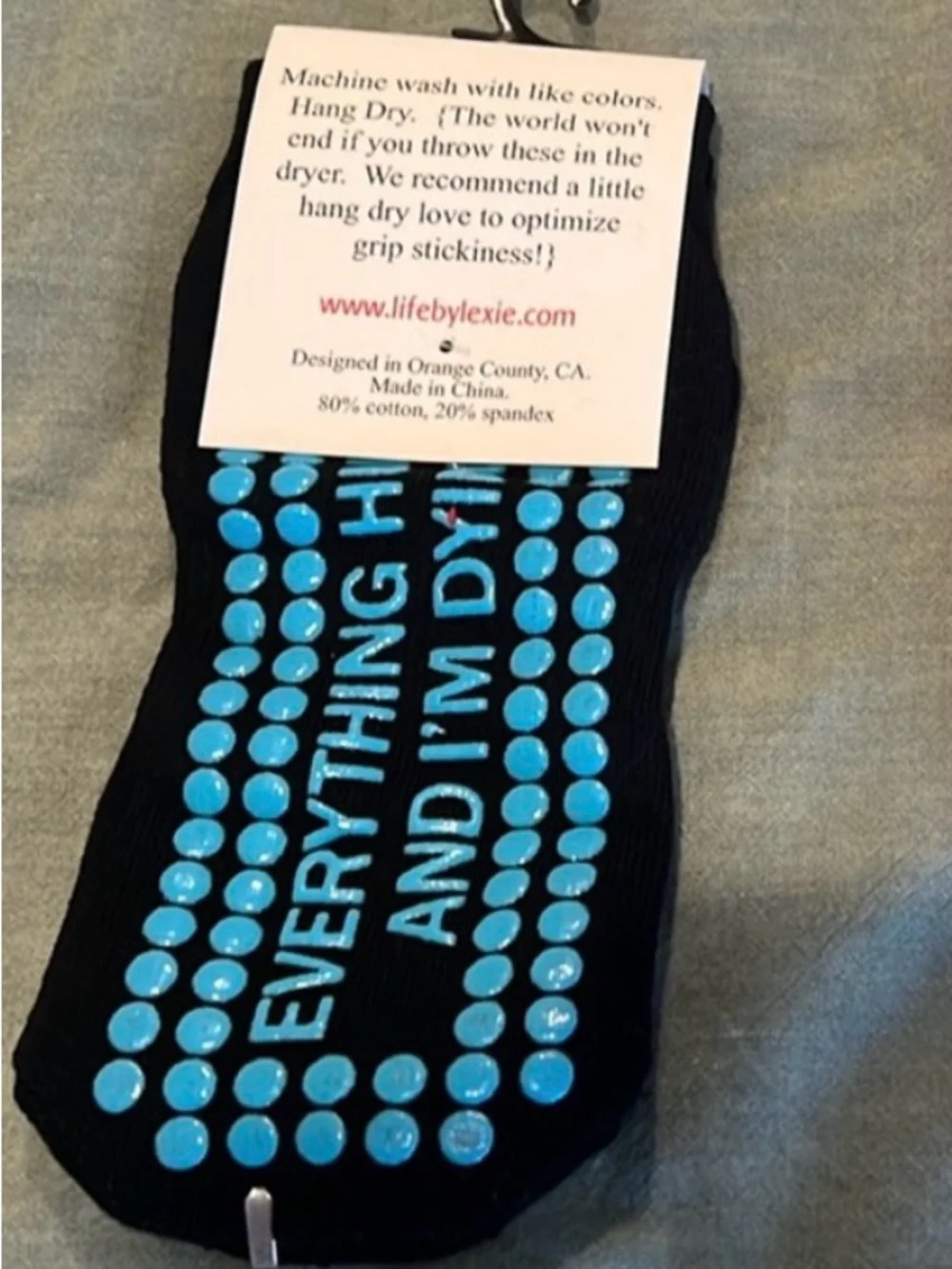 Pilates/Barre Black Sticky Socks with Pink & Blue Polka Dots